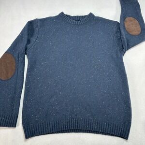 Line Of Trade Sweater Mens Large Blue Donegal Wool Crewneck Elbow Patch Knit